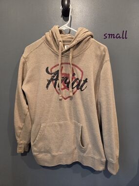 Beige Hooded Pullover Sweater with Script Logo
